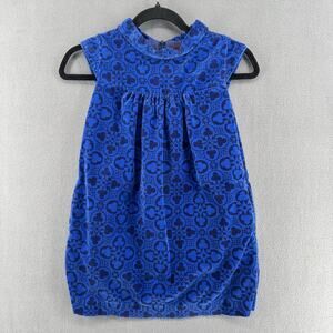 Tea Collection Blue‎ Velvet Patterned Dress Girls 7 Pockets Soft Sleeveless